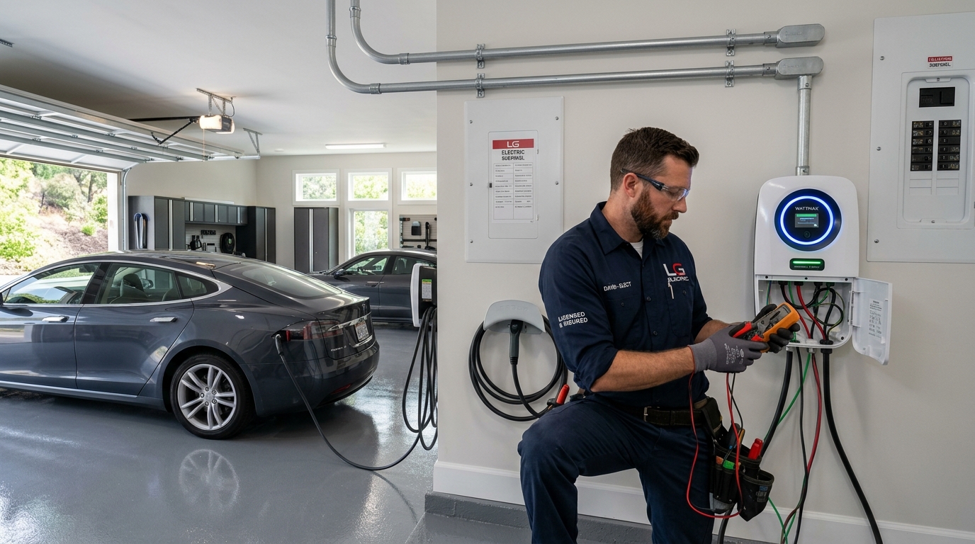 Licensed Electrician Installing and Testing EV Charger in Austin, Los Gatos, CA