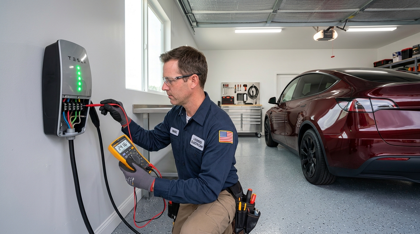 Licensed Los Gatos Electrician Diagnosing Tesla Wall Connector and Level 2 Home EV Charger